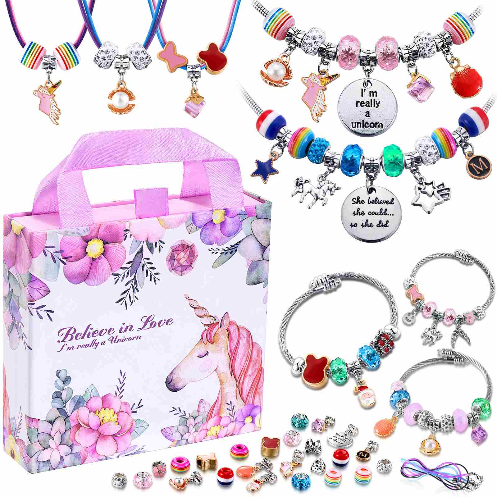 COO&KOO Girls Charm Bracelet Making Kit: A Girls Toy Gifts Crafts for Girl for Ages 8-12 Perfect Unicorn Jewelry Making Kit 6 7 8 9 10 Girl That Imagination Self-Expression and Inspires Creativity
